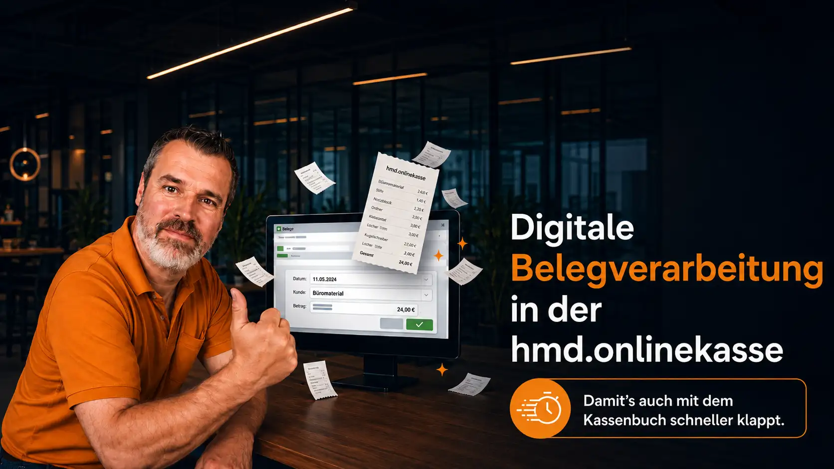 Cover: Digitale Belegverarbeitung jetzt auch in der hmd.onlinekasse